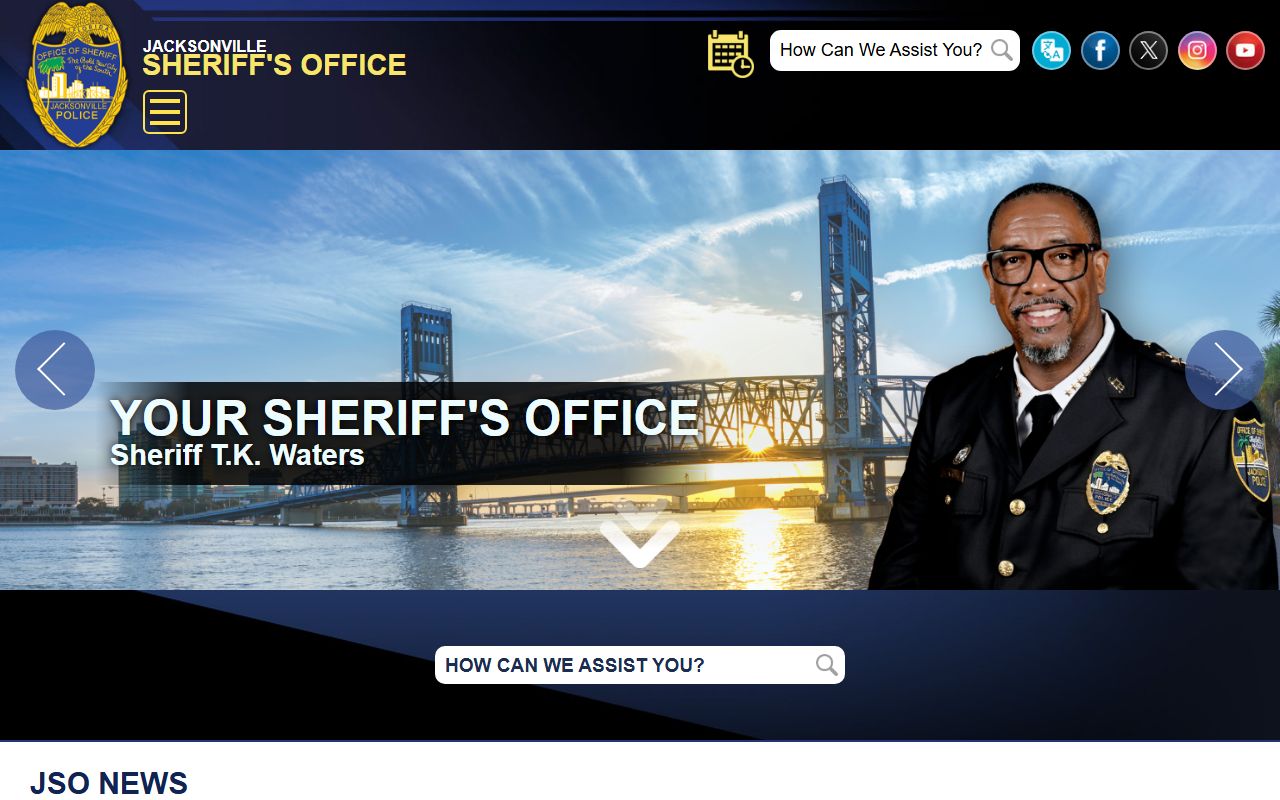 Jacksonville Sheriff's Office homepage used to reach the Duval County inmate population data