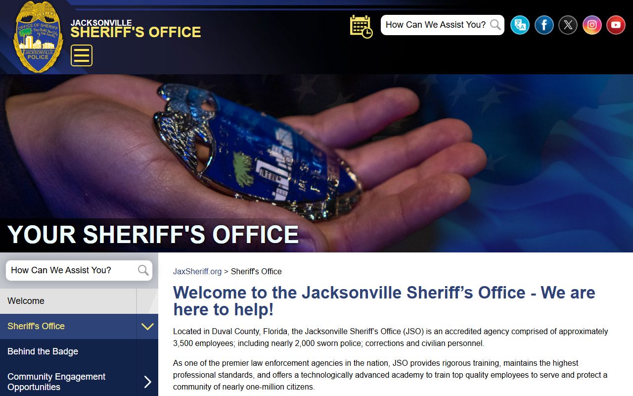 Jacksonville Sheriff's Office overview page, the agency that runs the John E. Goode Pretrial Detention Facility