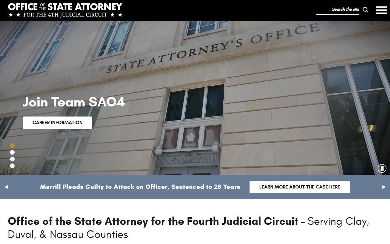 State Attorney Fourth Judicial Circuit homepage, the prosecutor in Duval County court records after an arrest