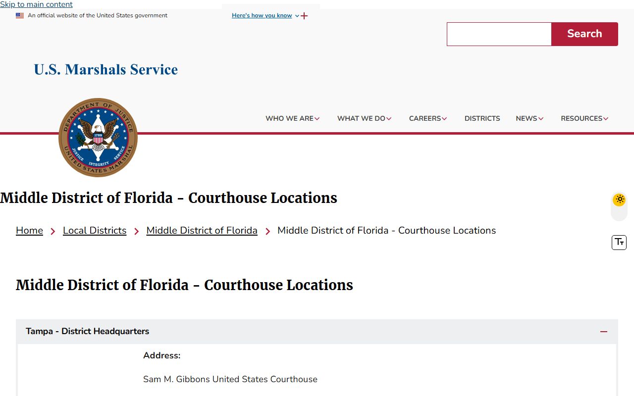 U.S. Marshals Middle District of Florida Jacksonville page, federal custody context for Duval County booking photos